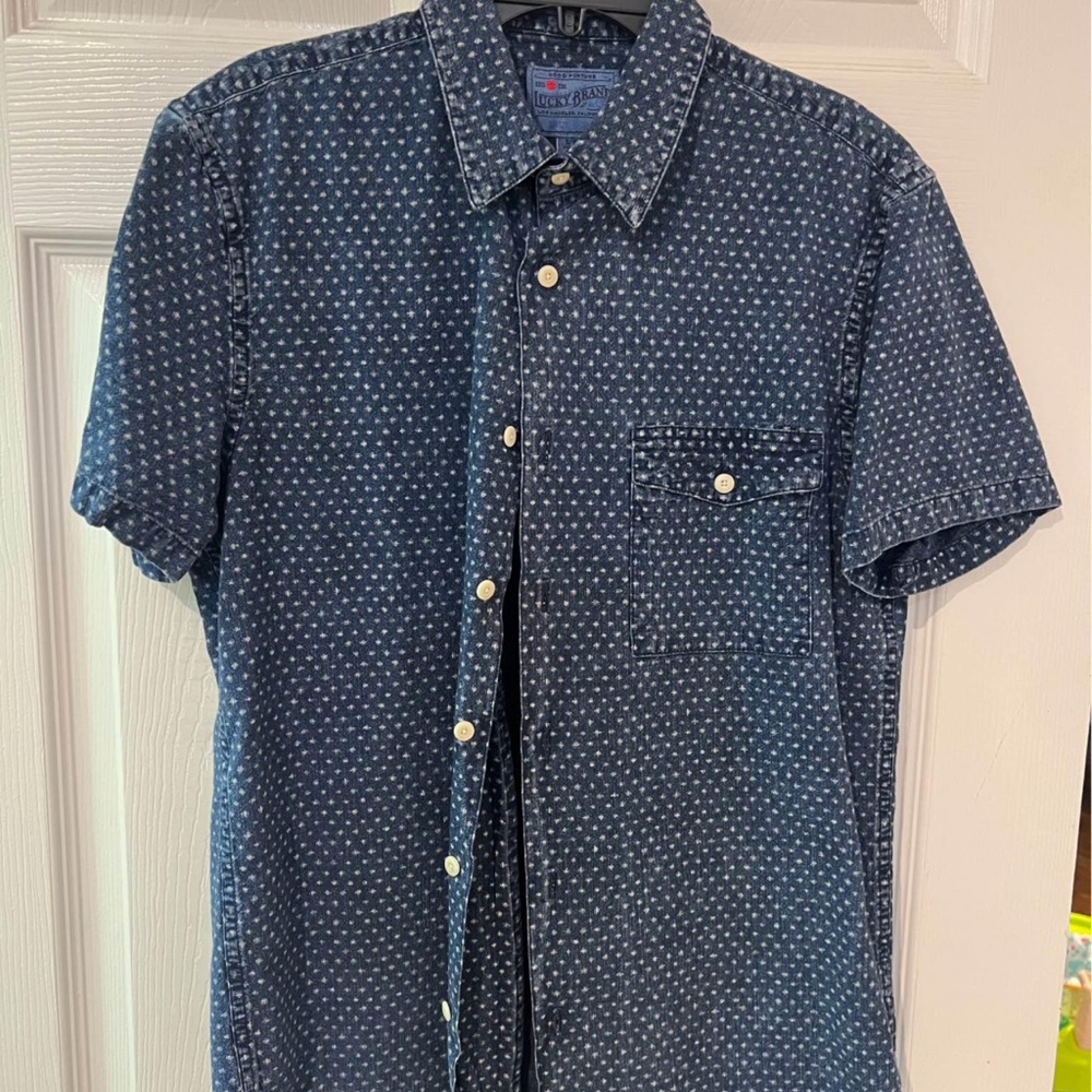 Lucky Brand Men's Patterned Blue Dress Shirt